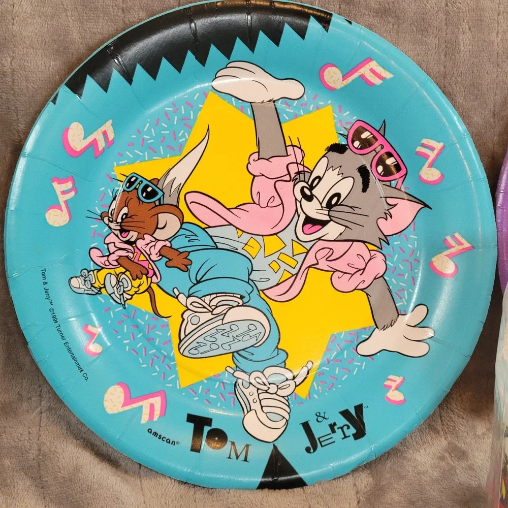 Vintage Amscan Kids Party Plates Cups 80s 90s Tom & Jerry Partyasaurus Choo Choo
